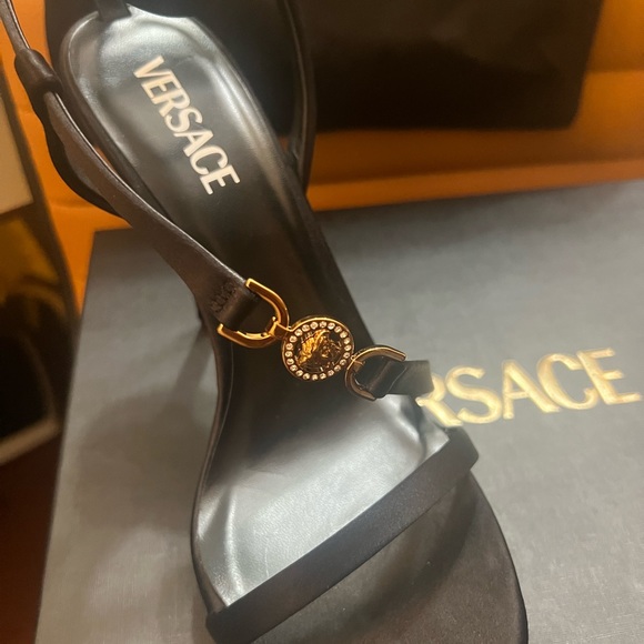 Versace Medusa Satin Strappy Platform Heels - Picture 2 of 3